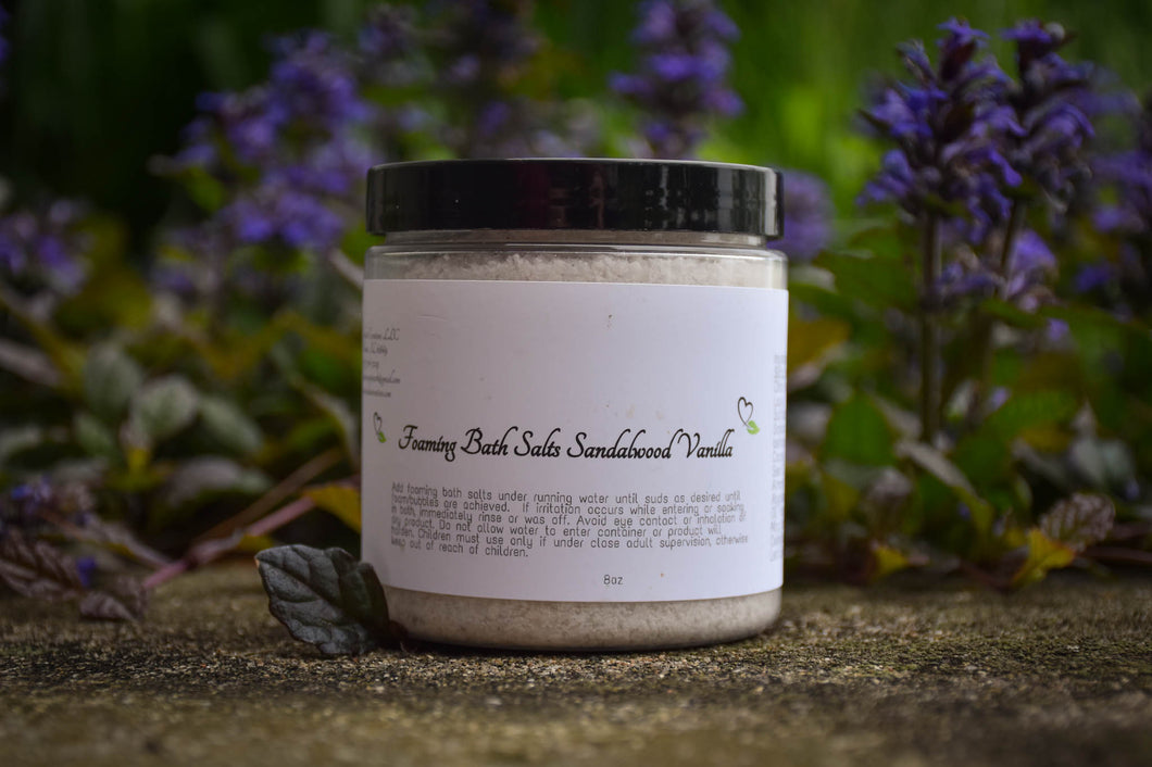 Sandalwood Vanilla Foaming Bath Salts 8oz Jar